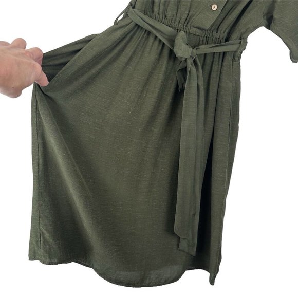 Anthropologie Shirt Dress Womens Small Nicole Linen Blend Green Puff Sleeve - Picture 7 of 14